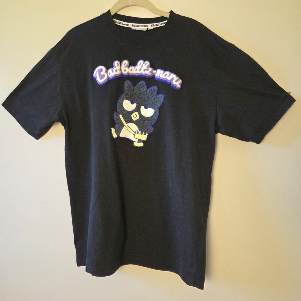 Vintage Sanrio Japan Badtz-Maru Sagara Embroidery T-Shirt Black Size L Oversized